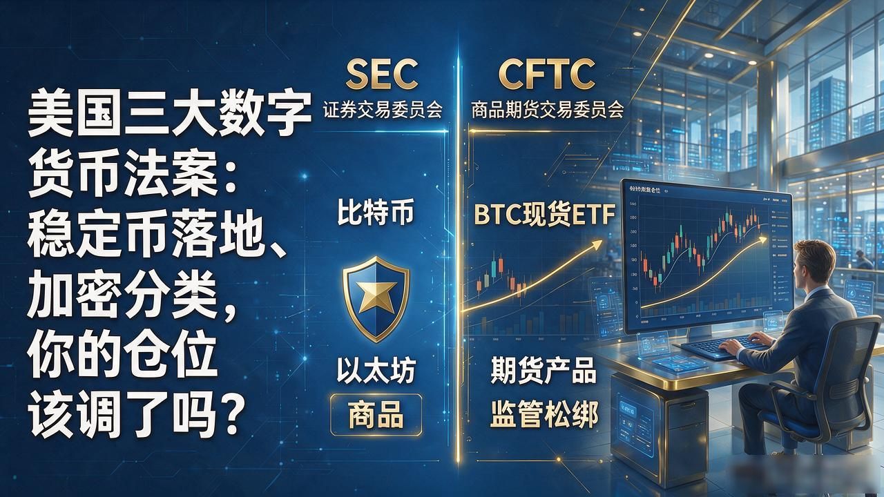 美国三大数字货币法案：稳定币落地、加密分类，你的仓位该调了吗