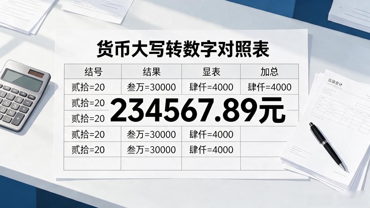 把货币大写转换成数字，出纳会计别再一个个手算了，对照表一查就懂
